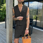 Damen nan elegantes maßgeschneidertes Ensemble mit taillierter Weste und hochtaillierten Shorts R&B