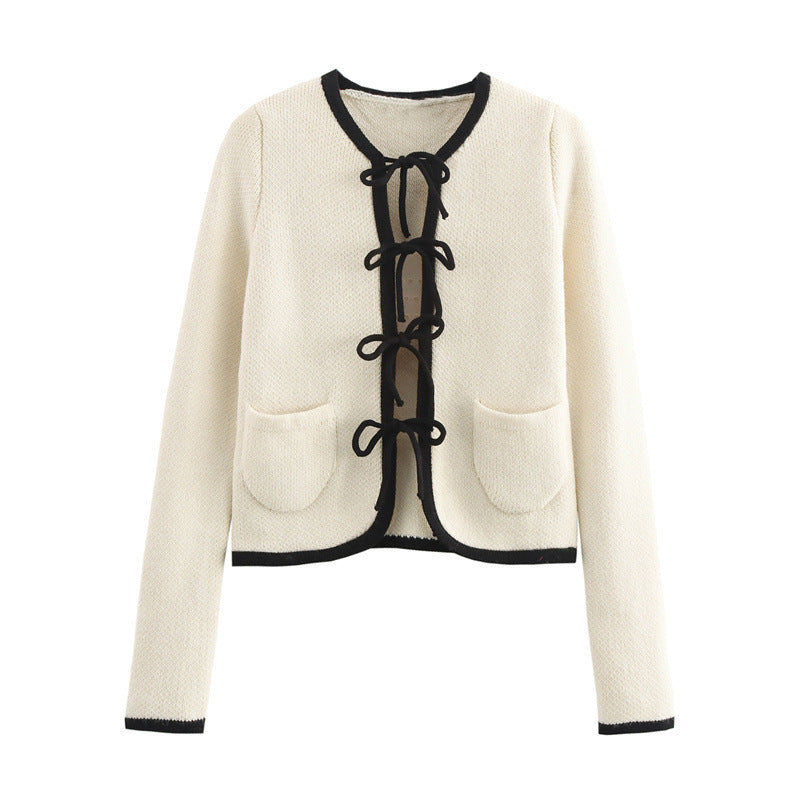 Damen Elegante Strickjacke mit raffinierten Schleifen und Taschen R&B