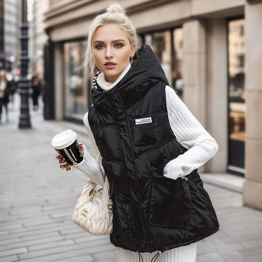Damen gesteppte Winterweste mit verstellbarer Kapuze und praktischen Taschen R&B
