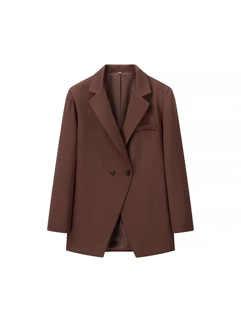 Damen eleganter Oversized-Blazer mit doppelter Knopfleiste und praktischen Taschen R&B