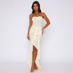 Damen Elegantes Strapless Maxikleid mit raffinierten Rüschendetails und asymmetrischem Schnitt R&B