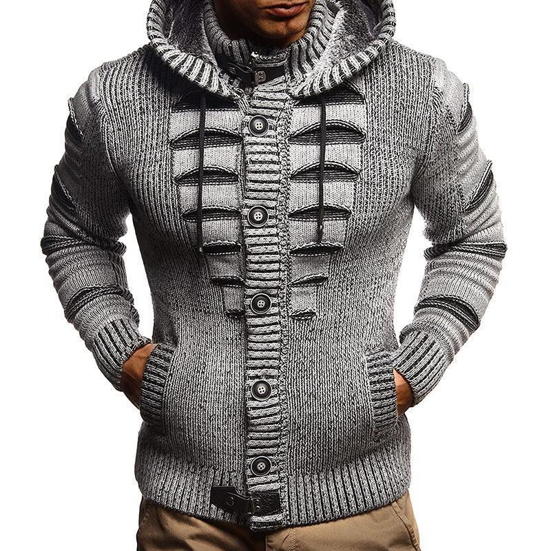Herren Strickjacke mit Kapuze und dekorativen Knopfdetails R&B