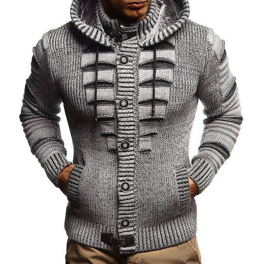 Herren Strickjacke mit Kapuze und dekorativen Knopfdetails R&B