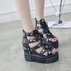 Damen Wedge-Sandaletten mit modischem Floral-Design und elastischen Riemen R&B
