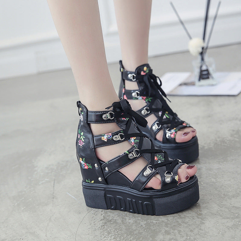Damen Wedge-Sandaletten mit modischem Floral-Design und elastischen Riemen R&B
