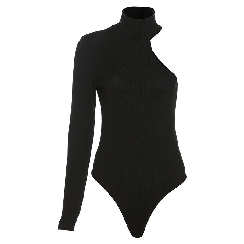 Damen Elegantes Einarmiges Bodysuit mit Stehkragen R&B