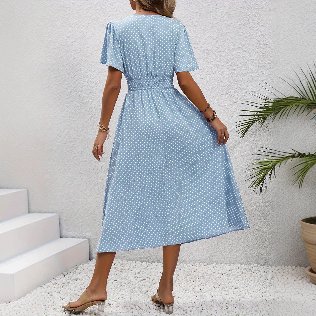 Damen Elegantes Maxikleid mit V-Ausschnitt und Ballonärmeln R&B