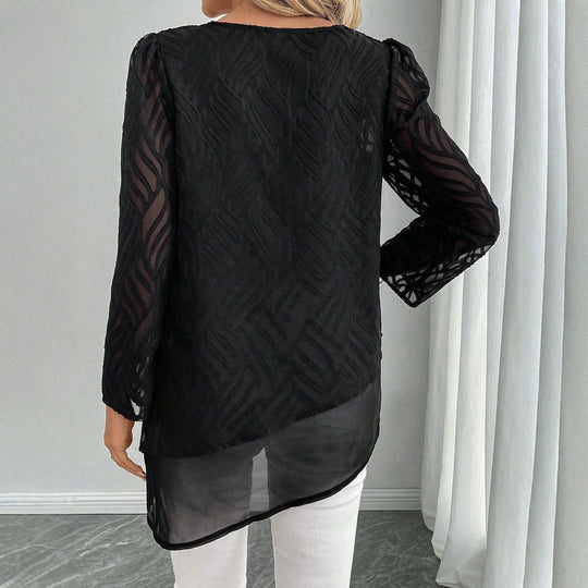 Damen Elegantes Transparente Bluse mit Wellenmuster R&B