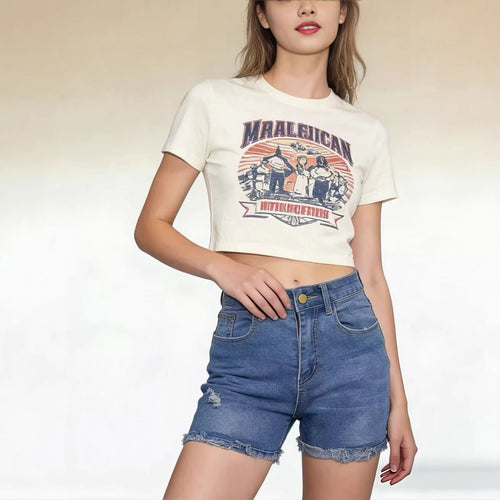 Damen lässige High-Waist Denim-Shorts mit Fransen und modischen Destroyed-Details R&B