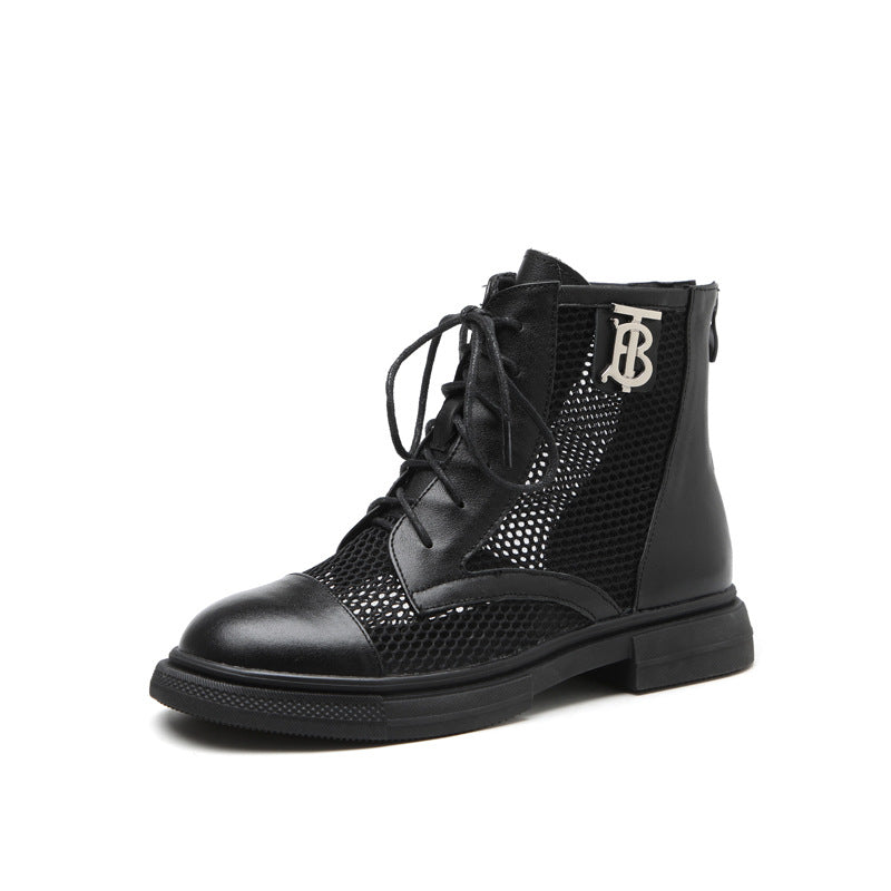 Damen Luftige Schnürstiefeletten aus Mesh und Leder R&B