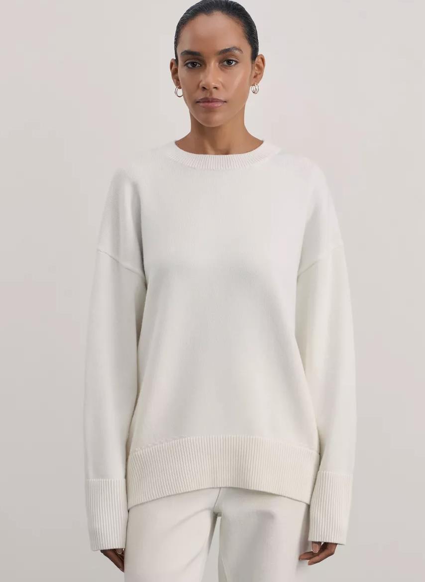 Damen Bequemer und eleganter Strickpullover mit überschnittenen Schultern und Rippenbündchen R&B