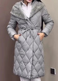 Steppjacke Damen kuschelig mit gefüttertem Kragen und Gürtel