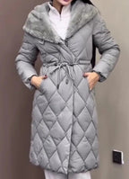 Steppjacke Damen kuschelig mit gefüttertem Kragen und Gürtel