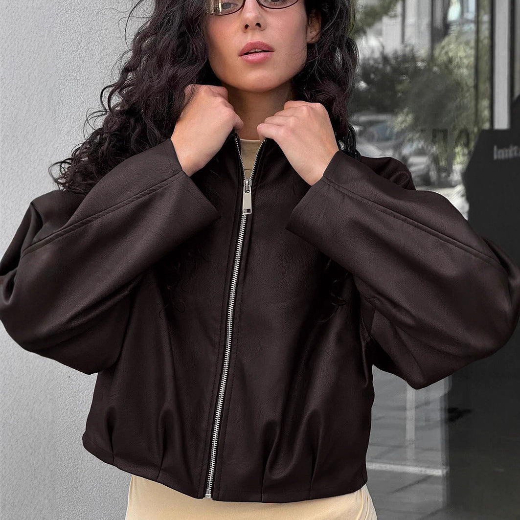Damen modische cropped jacke mit voluminösen Ärmeln R&B