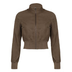 Damen modische cropped Jacke mit Stehkragen und Reißverschluss R&B