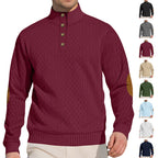 Herren nan edler Knopfsweater im Zopfmuster mit hohem Stehkragen und Wildleder-Ellenbogenpatches R&B