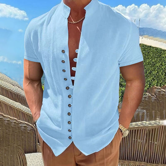 Herren lässiges Kurzarmhemd mit angesagtem Knopfdesign R&B