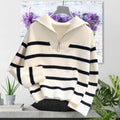 Damen gestreifter Pullover mit hohem Kragen und Reißverschluss R&B