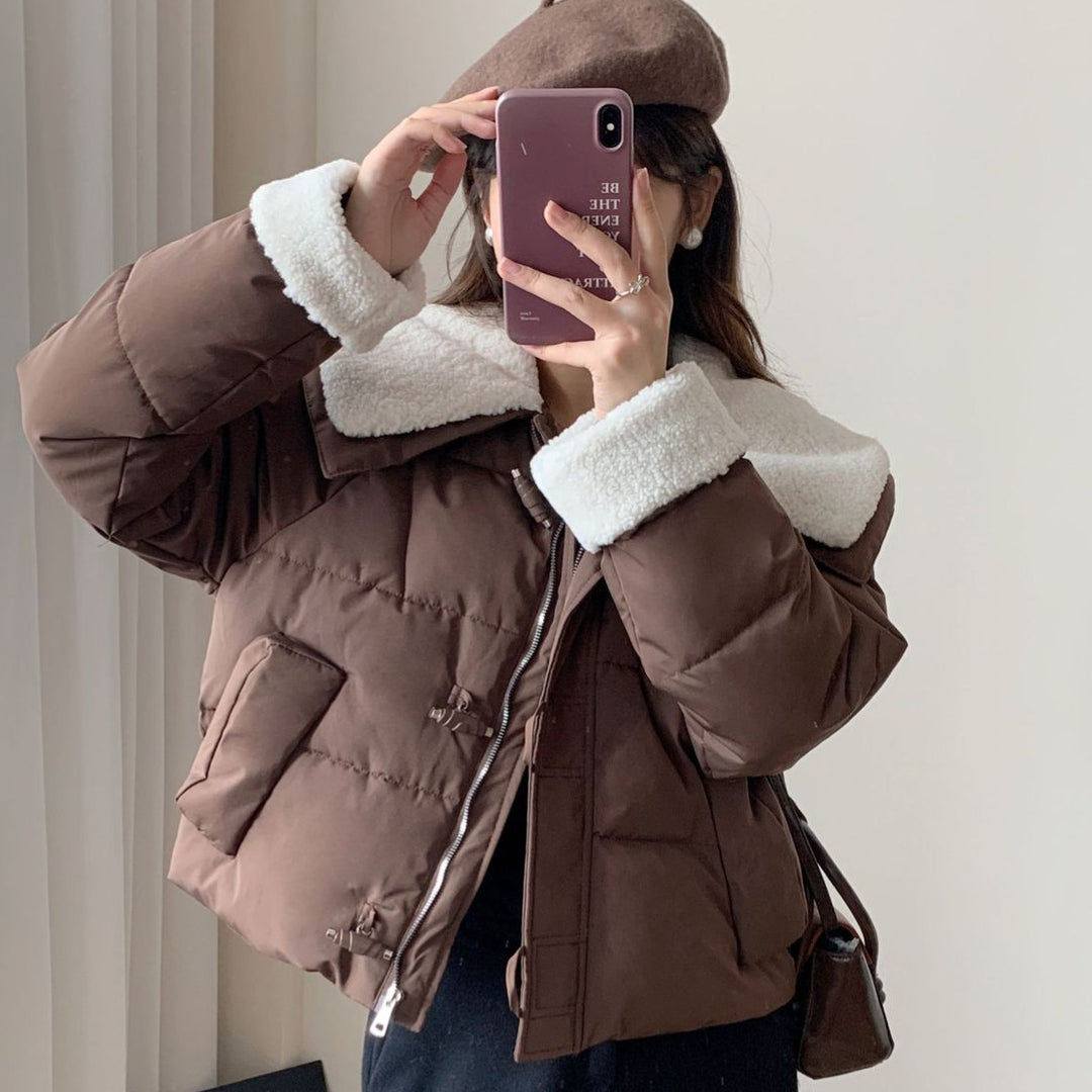 Damen Kuschelige Daunenjacke mit abnehmbarem Teddykragen R&B