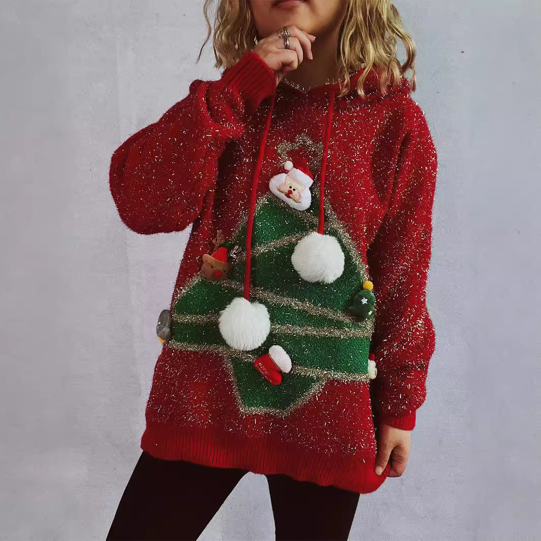 Damen festlicher Hoodie mit weihnachtlichem Motiv und 3D-Applikationen R&B
