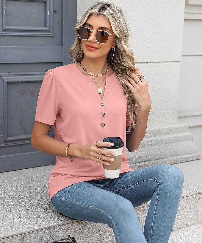 Damen modisches T-Shirt mit Knopfdetail und kurzen Ärmeln R&B