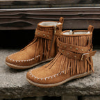 Damen Mokassinstiefel mit modischem Fransen-Design und eleganten Akzenten R&B