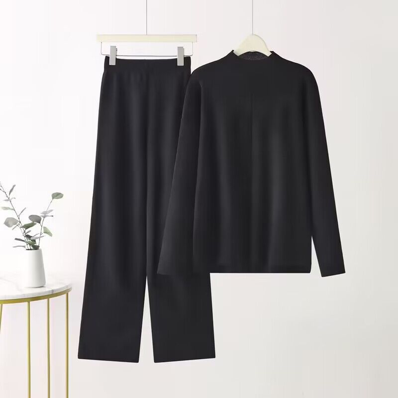 Damen elegantes Set aus langärmligem Oberteil und Palazzo-Hosen R&B