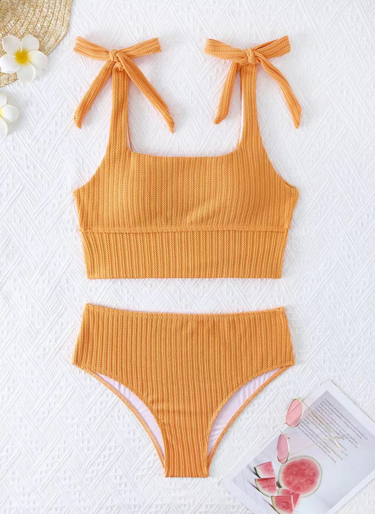 Damen Bikini-Set mit trendigem Rippdesign und verstellbaren Bindeträgern R&B