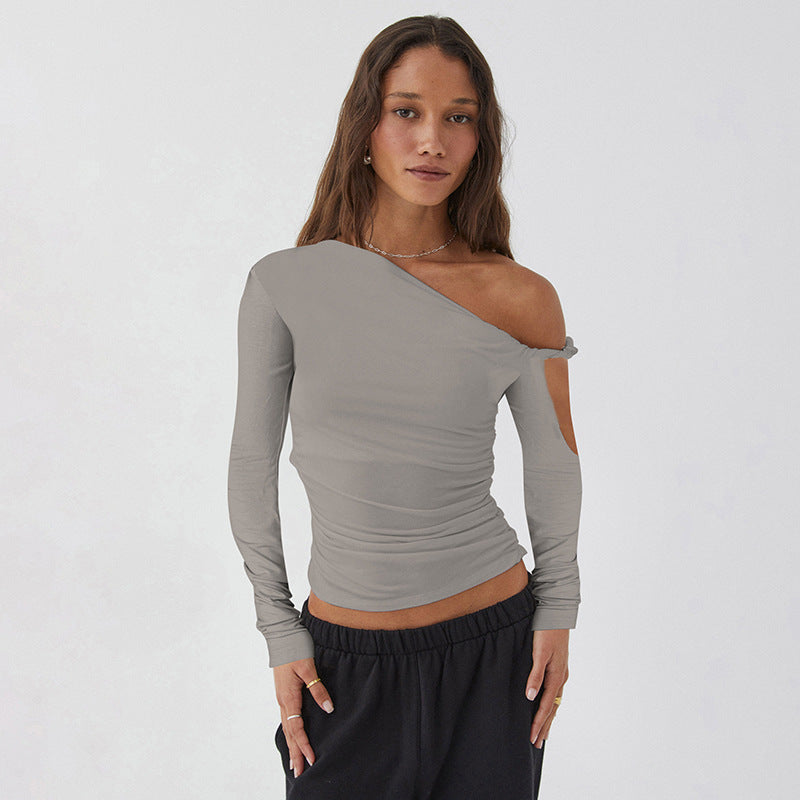 Damen Elegante asymmetrische Bluse mit langen Ärmeln und Raffung R&B