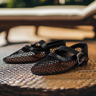 Damen Netzhäusliche Ballerinas mit modischer Schnallenverzierung R&B