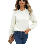 Damen kuscheliger Pullover mit feinem Strukturmuster und dekorativen Perlendetails R&B