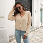 Damen Strickjacke mit Knopfverschluss und V-Ausschnitt R&B