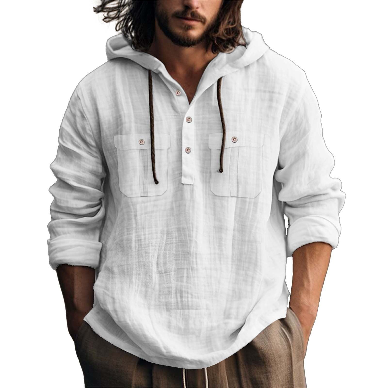 Herren lässiger Kapuzenpullover mit Knopfleiste und praktischen Taschen R&B