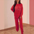 Damen Lässiges Sweatset mit Rippenstruktur und auffälligem Schriftzug R&B