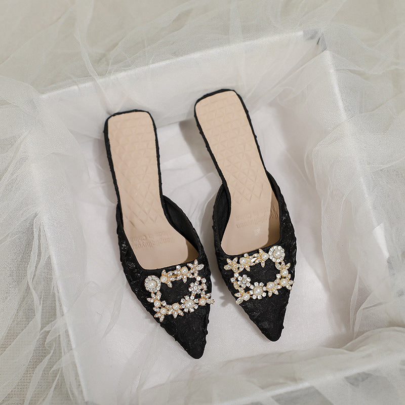 Damen elegante spitze Mules mit luxuriösem Schmuckdetail R&B