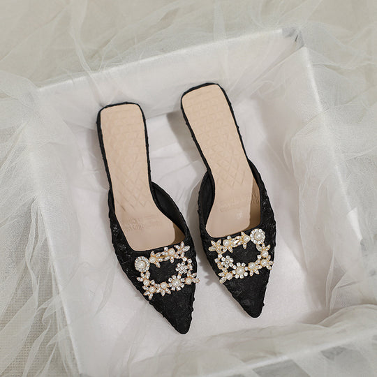 Damen elegante spitze Mules mit luxuriösem Schmuckdetail R&B