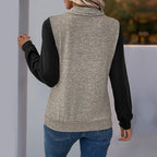 Damen modischer Langarm-Pullover mit praktischer Brusttasche und Knopfleiste R&B