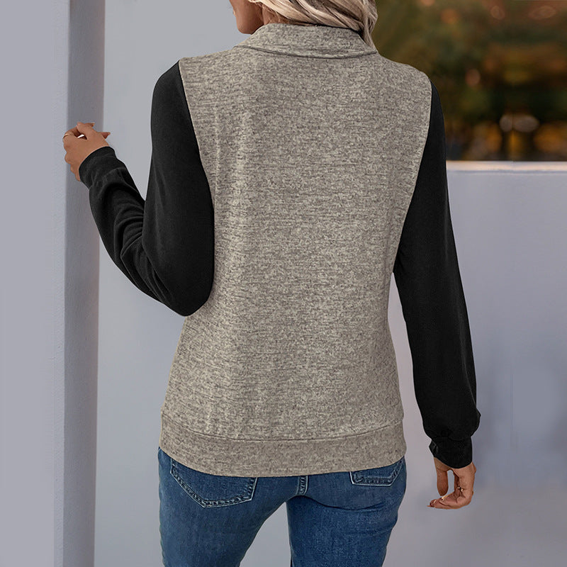 Damen modischer Langarm-Pullover mit praktischer Brusttasche und Knopfleiste R&B