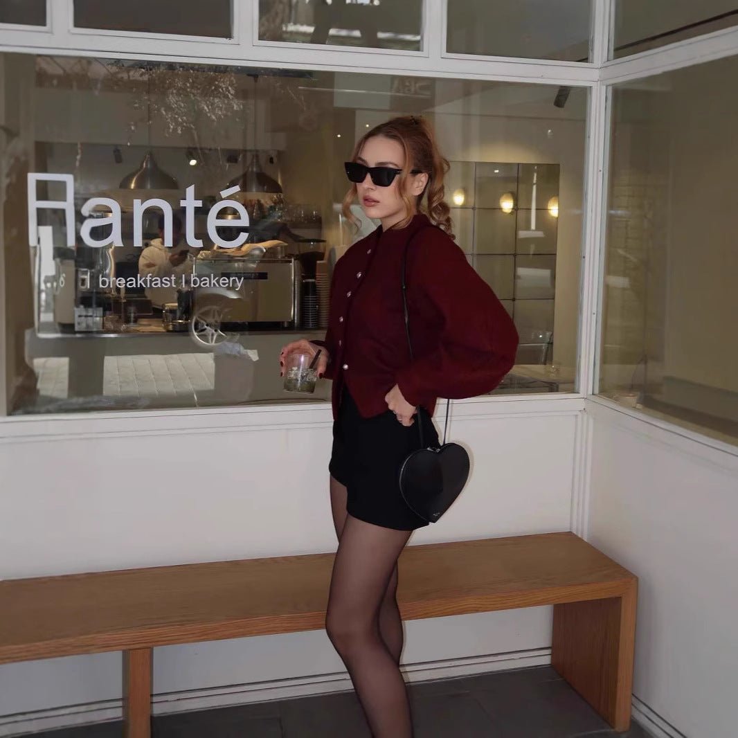 Damen kuschelige Wolljacke mit modischen Knopfdetails R&B
