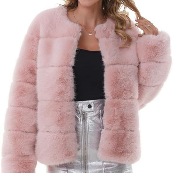 Damen Modischer Kunstfell-Jacke mit strukturiertem Design R&B