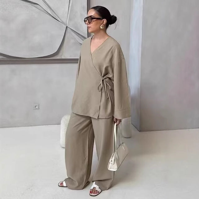 Damen Wickelbluse und Palazzo-Hose Set R&B