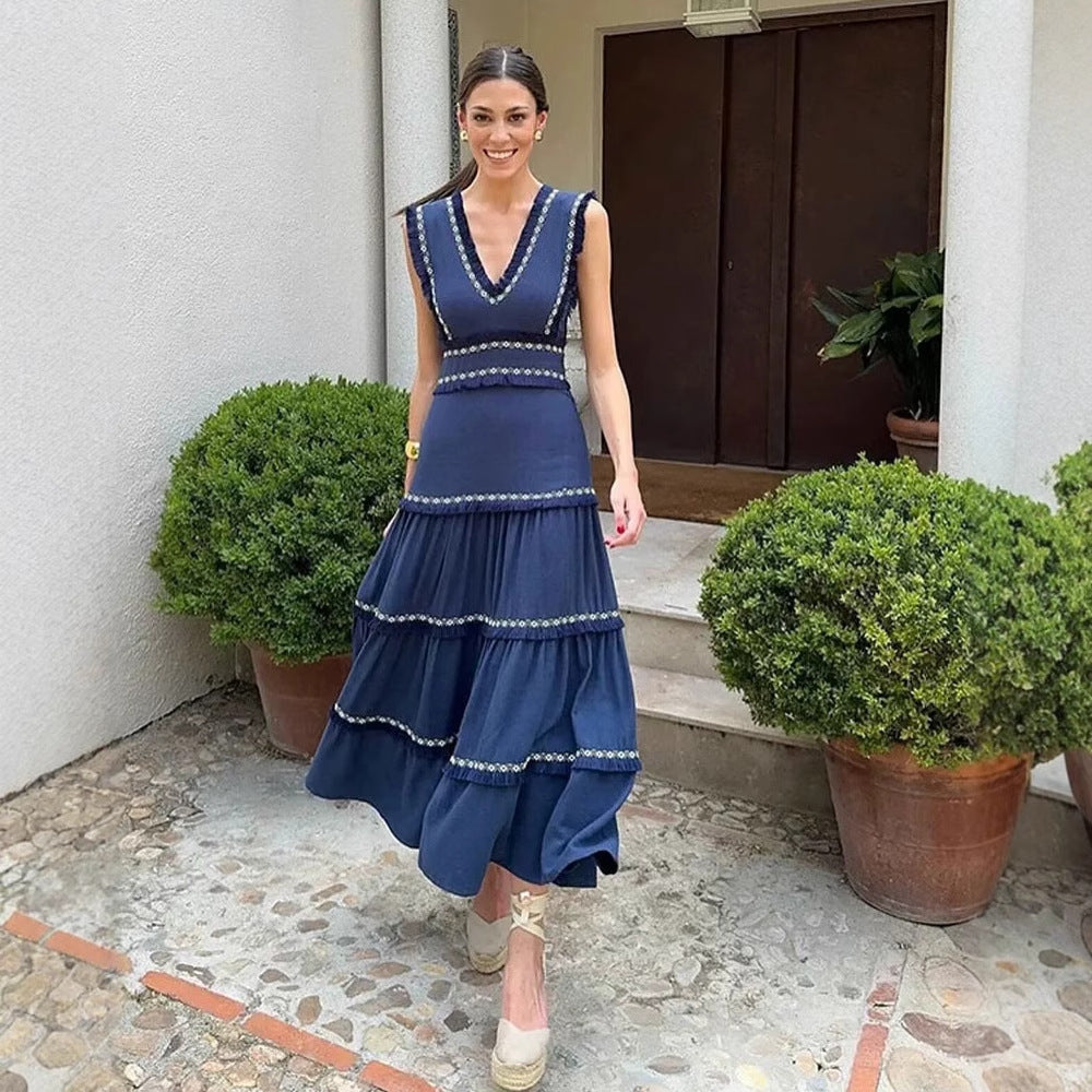Damen Maxikleid mit elegantem V-Ausschnitt und Rüschendetails R&B