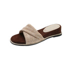 Damen flache Riemchen-Pantoletten mit raffiniertem Textil-Design und komfortabler Sohle R&B