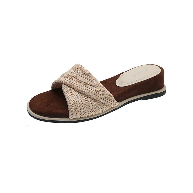 Damen flache Riemchen-Pantoletten mit raffiniertem Textil-Design und komfortabler Sohle R&B