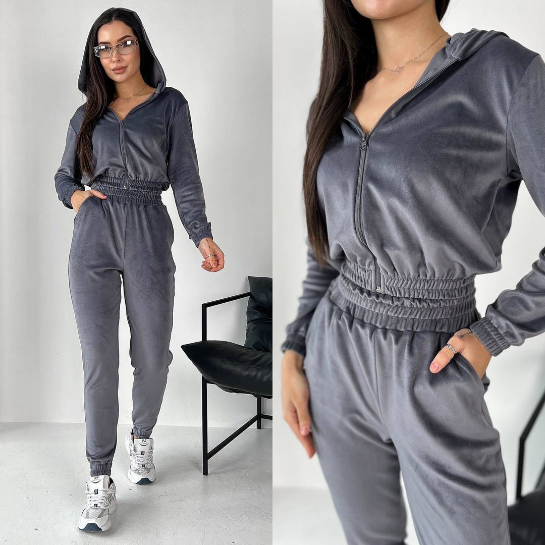Damen Sportliches Fleece-Loungewear-Set mit Kapuze und tailliertem Schnitt R&B