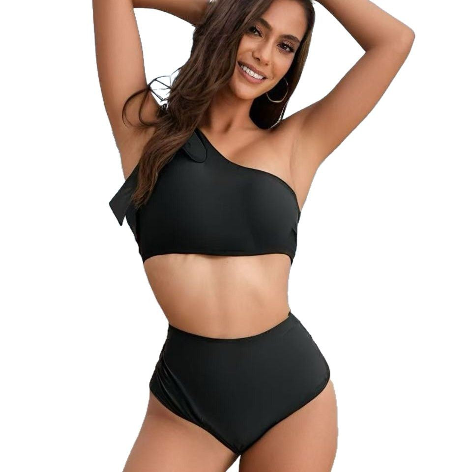 Damen Hochtailliertes Bikini-Set mit asymmetrischem Oberteil R&B