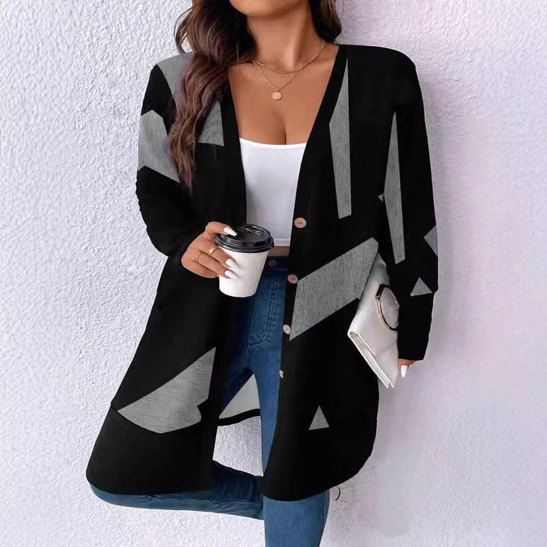 Damen Oversized Strickjacke mit grafischem Design R&B