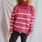 Damen lässiger Pullover mit strukturiertem Kragen und modischem Streifenmuster R&B