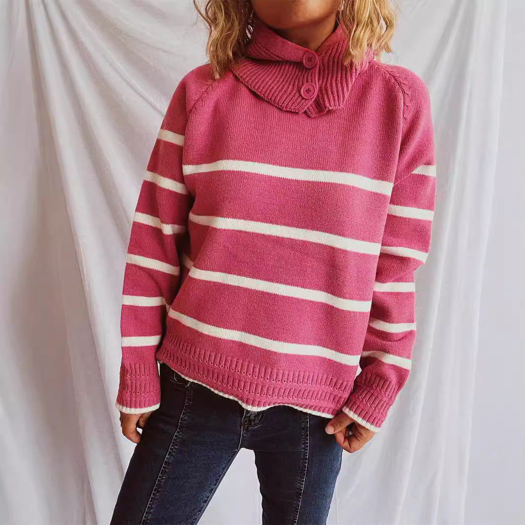Damen lässiger Pullover mit strukturiertem Kragen und modischem Streifenmuster R&B