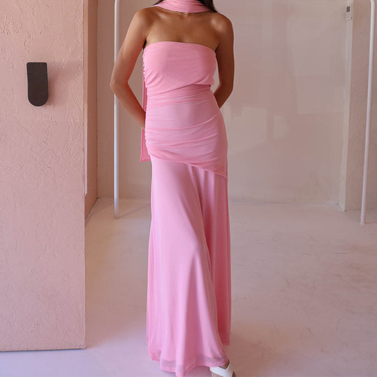 Damen Raffiniertes schulterfreies Maxikleid mit Rüschendetails R&B